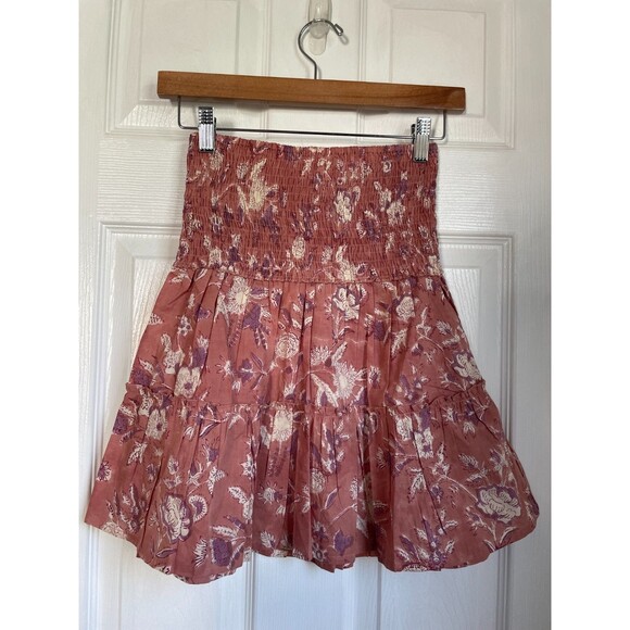 Perry Walker Collective Celia Smocked Waist Tiered Mini Skirt Pink Size 3/L - Picture 1 of 7